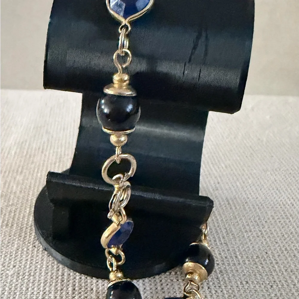 Gold-Tone Blue and Black Beaded Bracelet